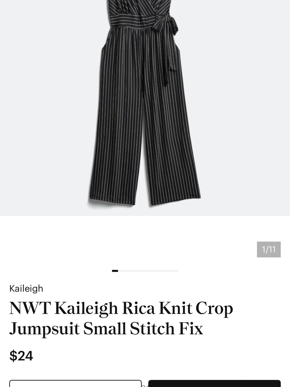 Kaileigh Black Pinstripe Wrap-Front Wide-Leg Jumpsuit